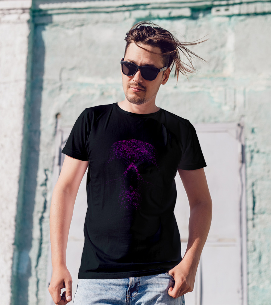 Skull Message Digital Matrix Purple Skull T-Shirt