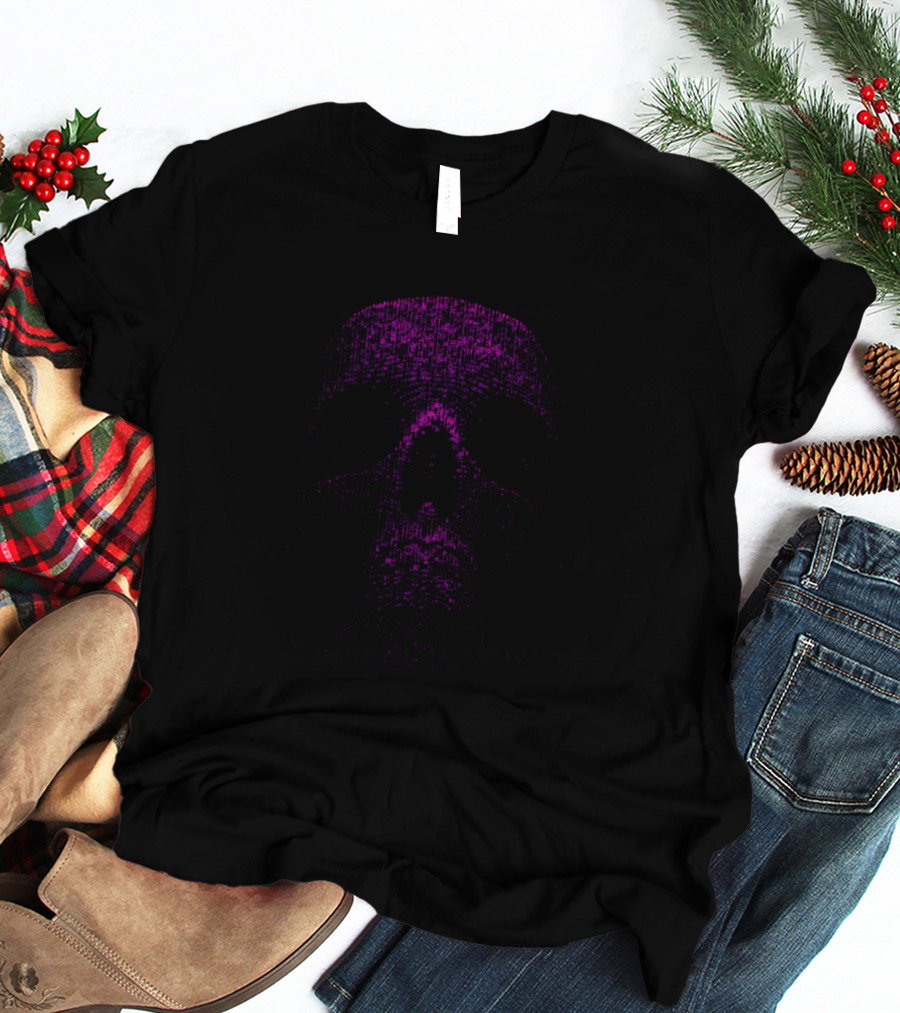 Skull Message Digital Matrix Purple Skull T-Shirt
