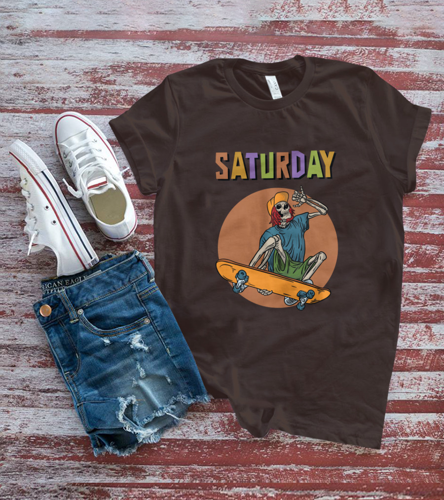 SATURDAY Skeleton Skateboarder Vibe T-Shirt