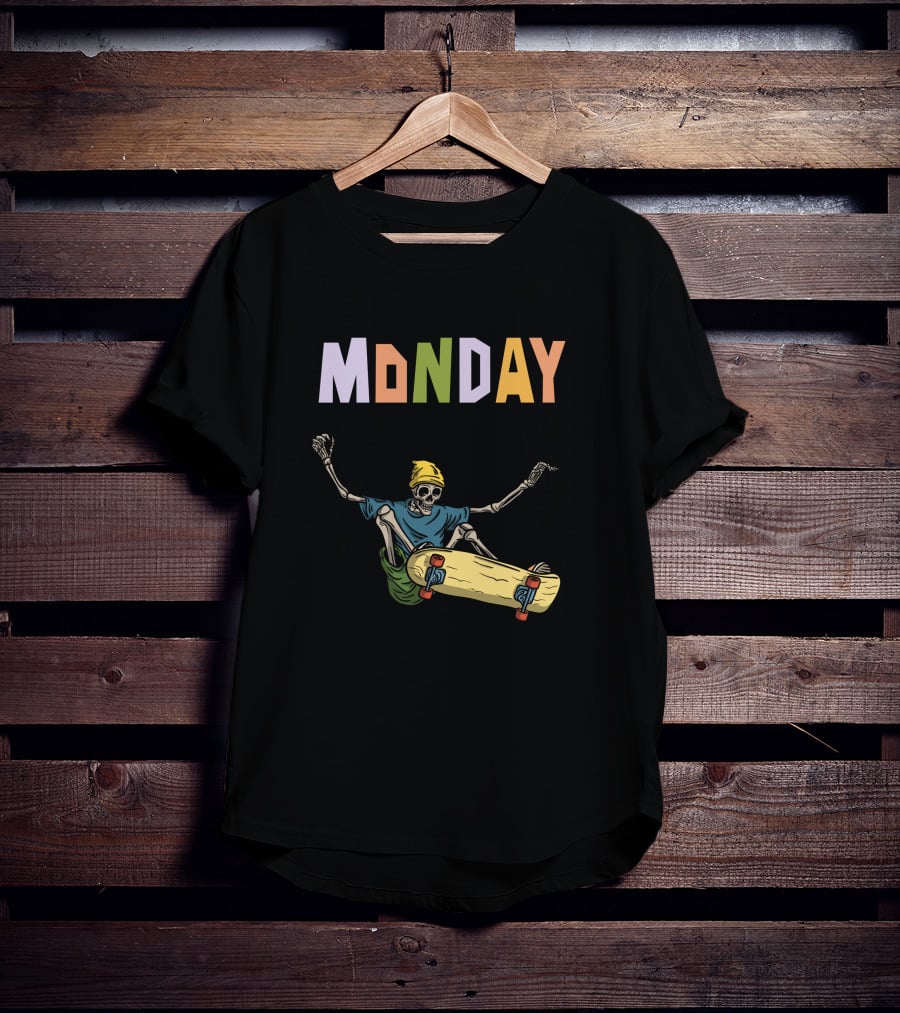 MONDAY Skeleton Skateboarding Adventure T-Shirt