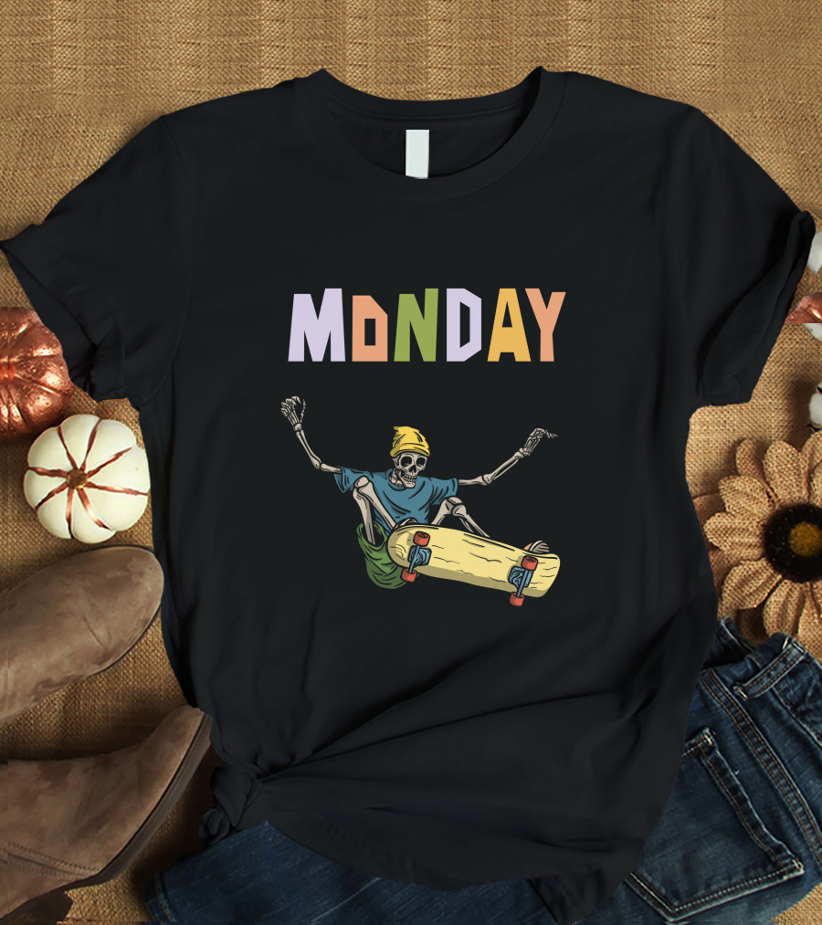 MONDAY Skeleton Skateboarding Adventure T-Shirt