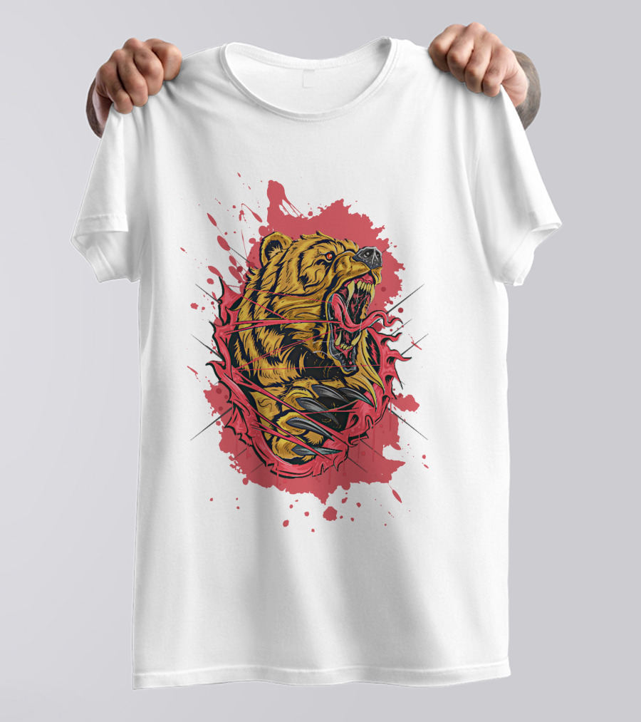 Bear Scary Roaring Splatter T-Shirt