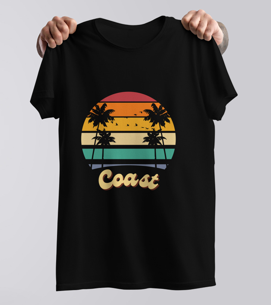 Coast Vintage Sunset Palm Trees Birds T-Shirt