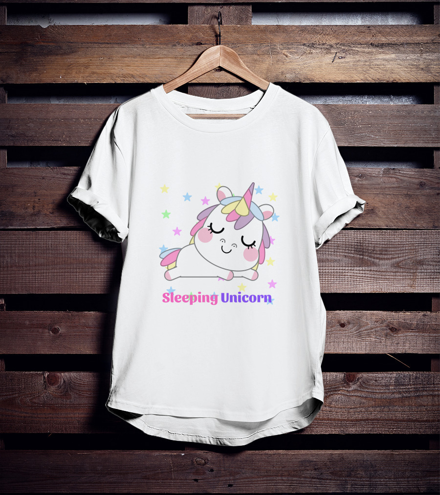 Sleeping Unicorn Rainbow Stars Cute Pastel Colors T-Shirt