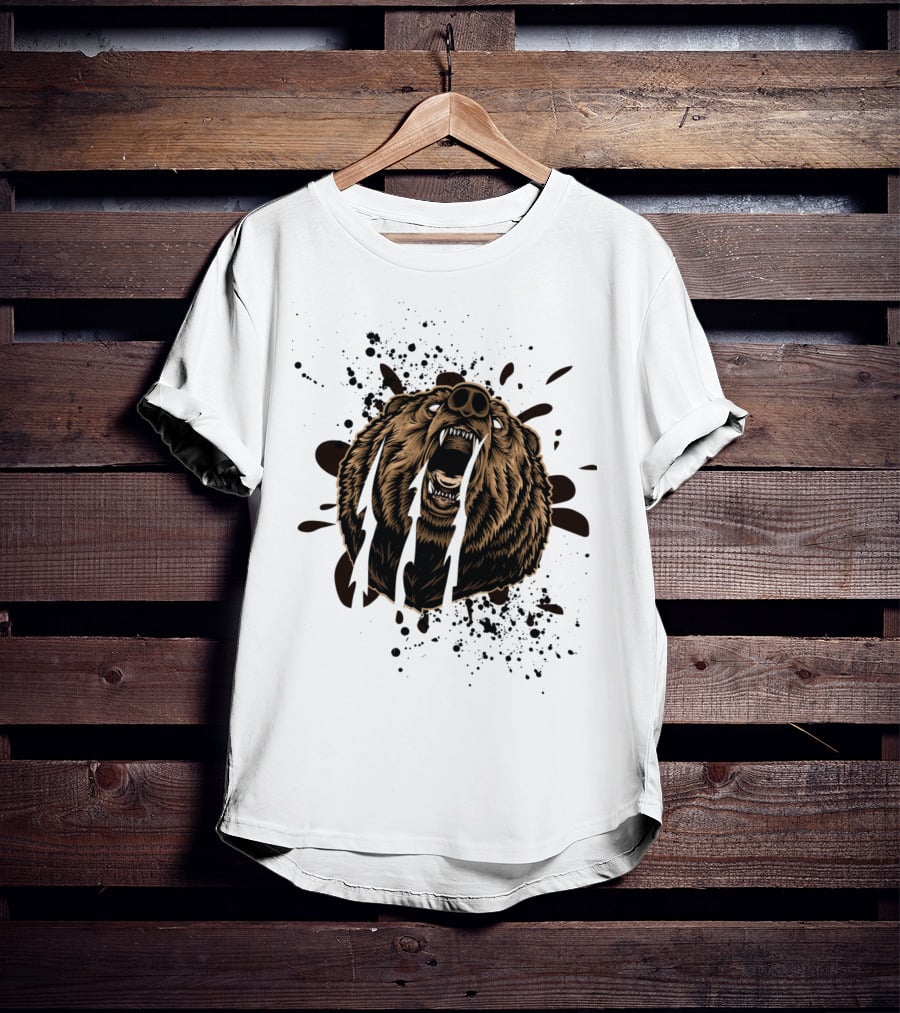 Roaring Bear With Splatter Effect And Claw Marks T-Shirt