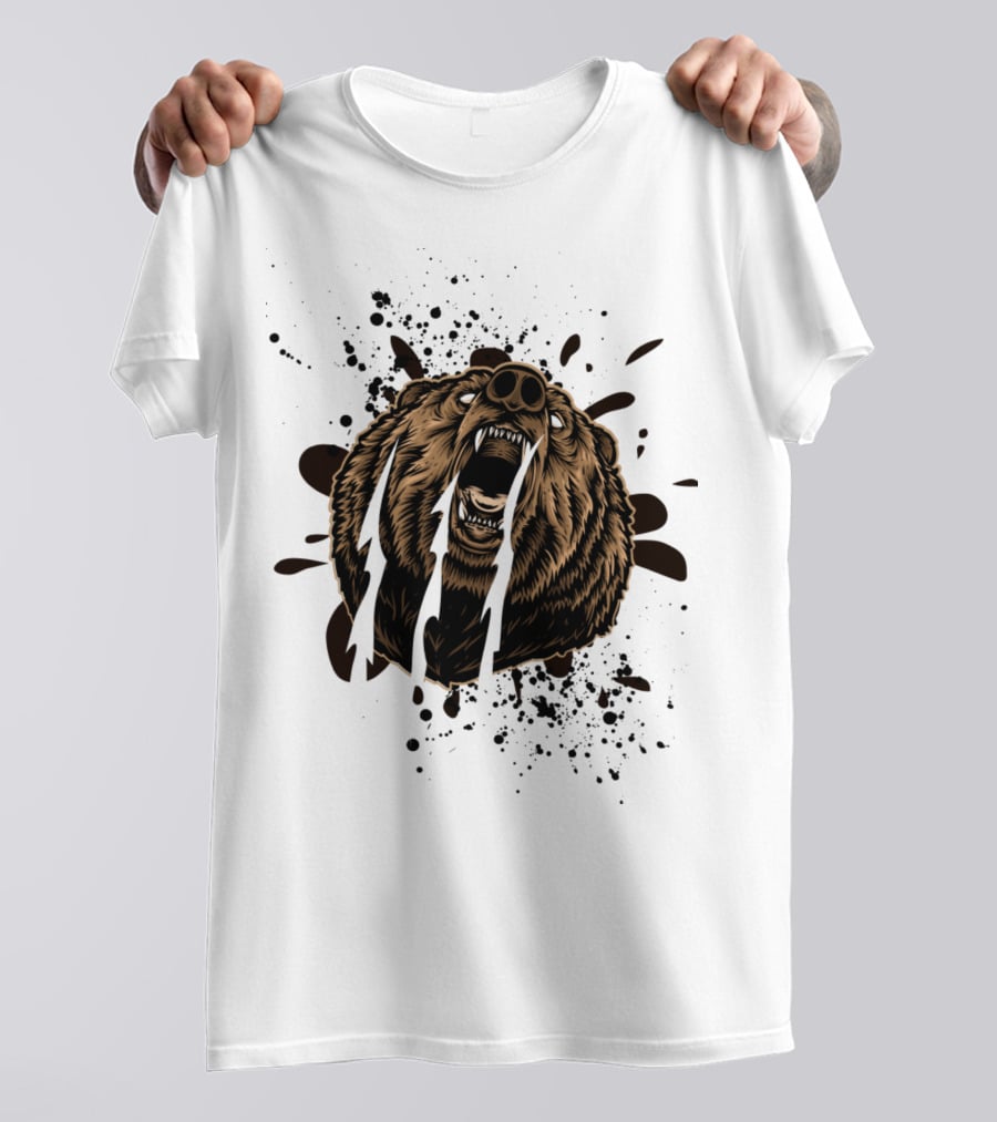 Roaring Bear With Splatter Effect And Claw Marks T-Shirt