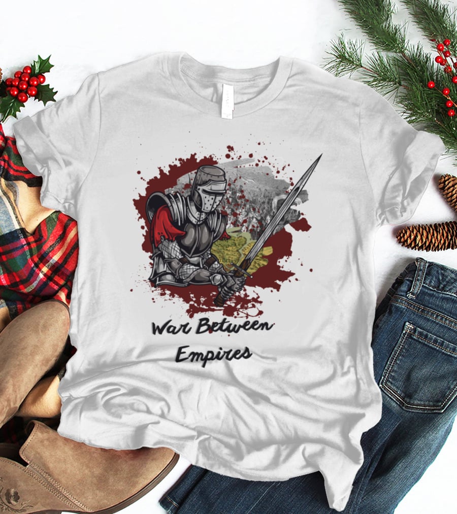 War Between Empires Medieval Knight Sword Battle Map Background T-Shirt