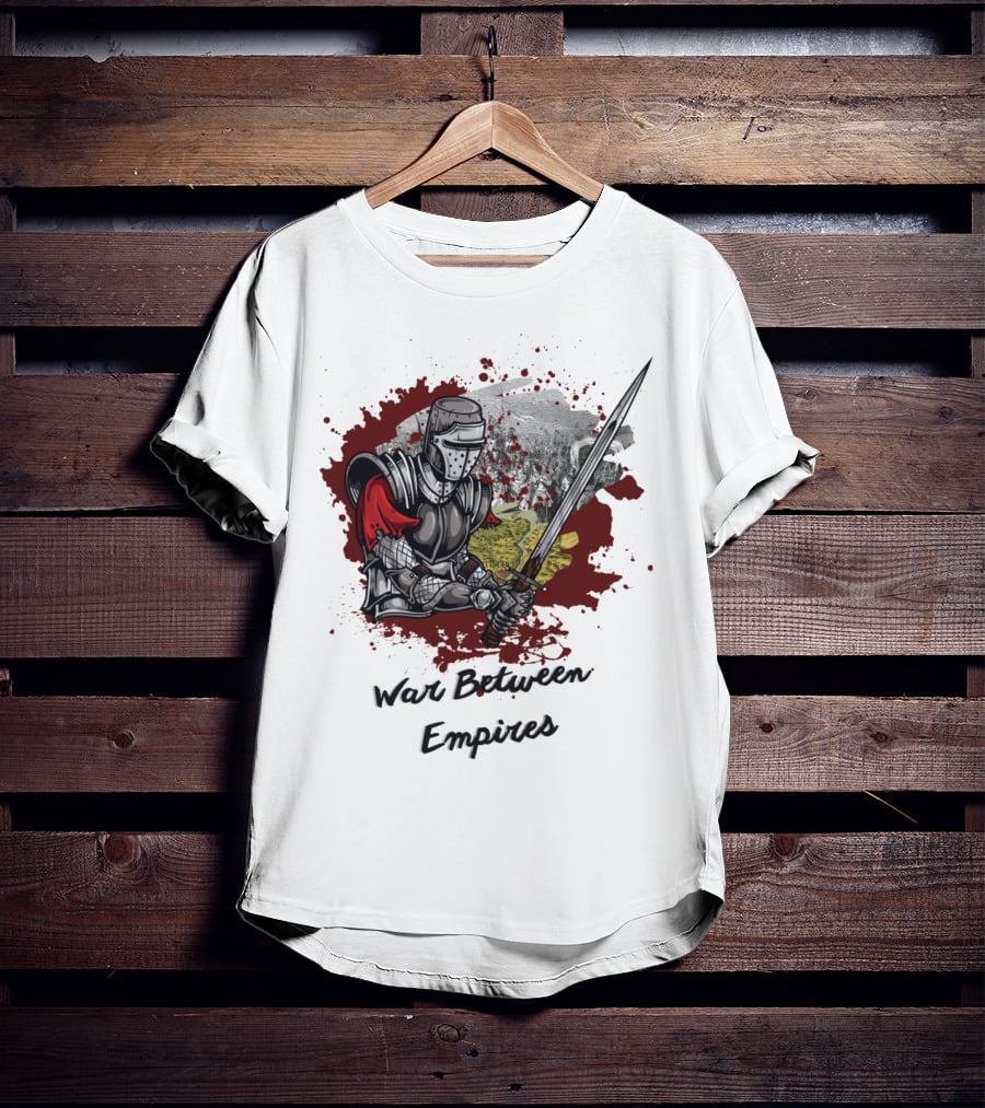 War Between Empires Medieval Knight Sword Battle Map Background T-Shirt