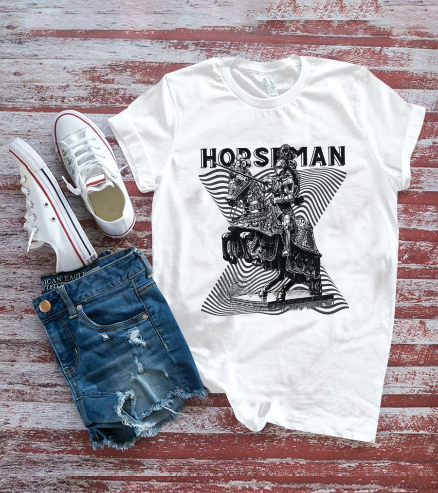 Horseman Knight On Armored Steed With Wavy Line Background T-Shirt