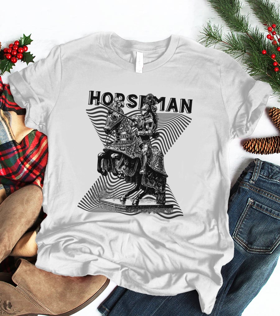 Horseman Knight On Armored Steed With Wavy Line Background T-Shirt