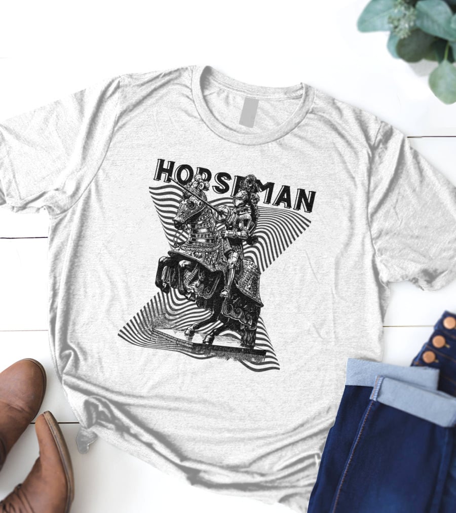 Horseman Knight On Armored Steed With Wavy Line Background T-Shirt