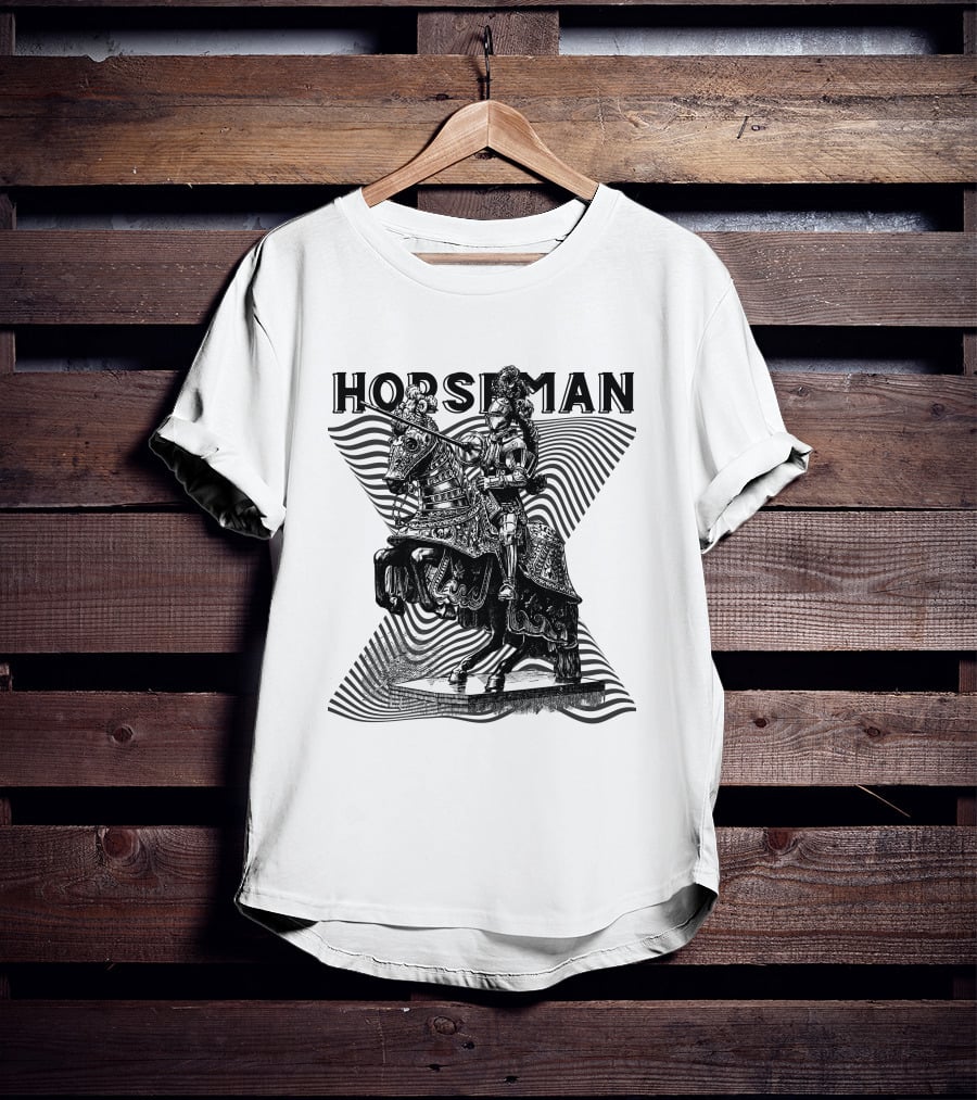 Horseman Knight On Armored Steed With Wavy Line Background T-Shirt