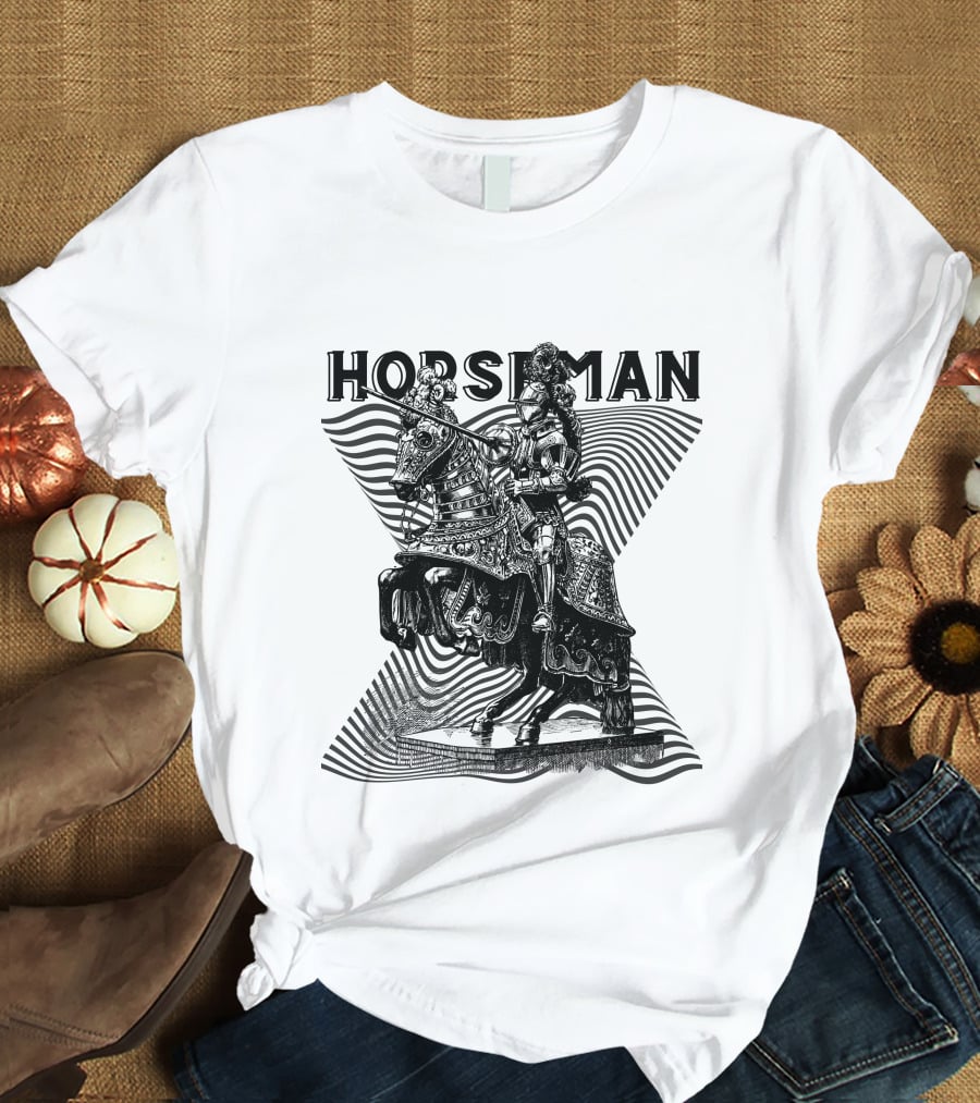 Horseman Knight On Armored Steed With Wavy Line Background T-Shirt