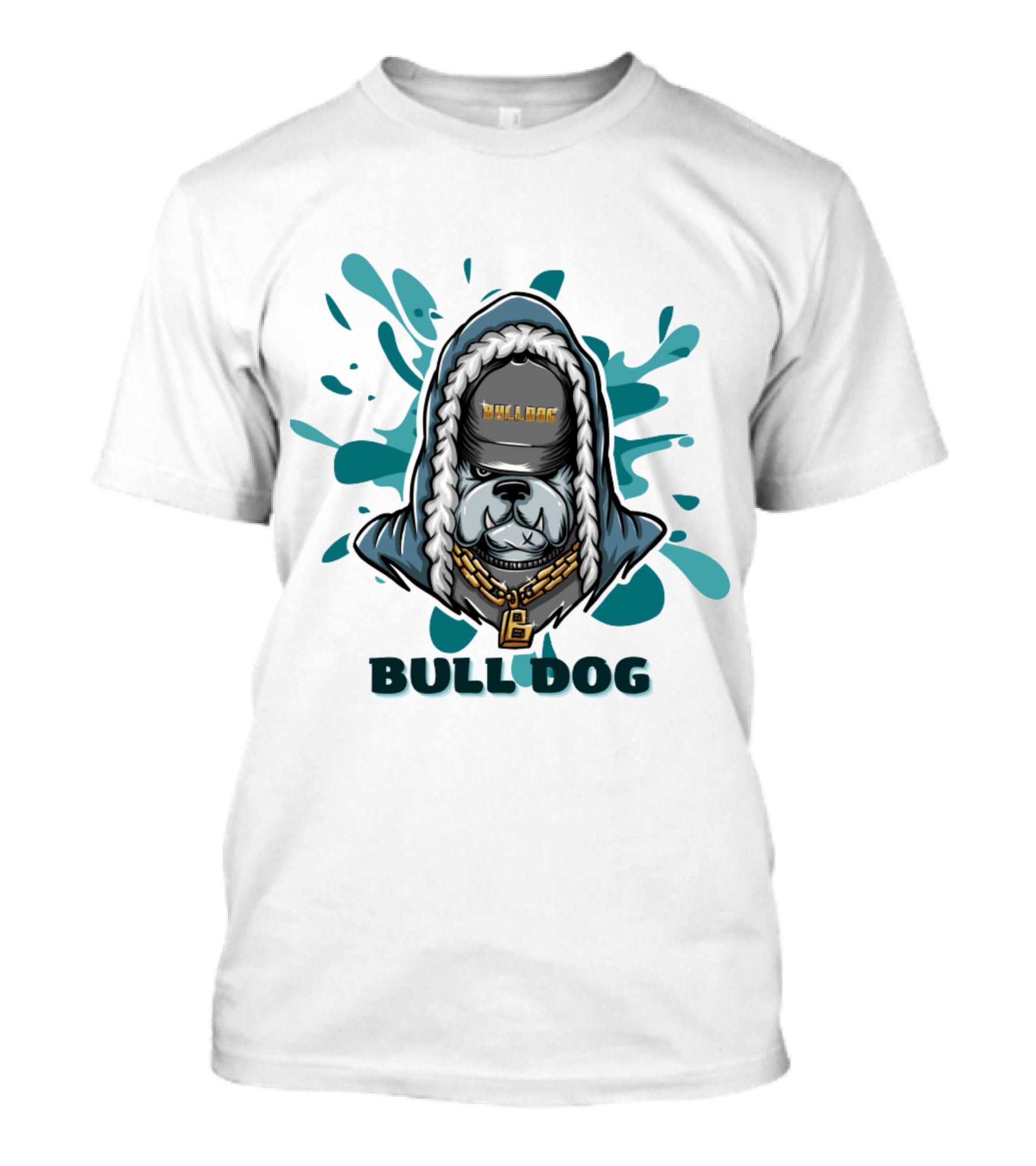 BULL DOG Hip Hop Style Hoodie With Chains And Splatter Background T-Shirt