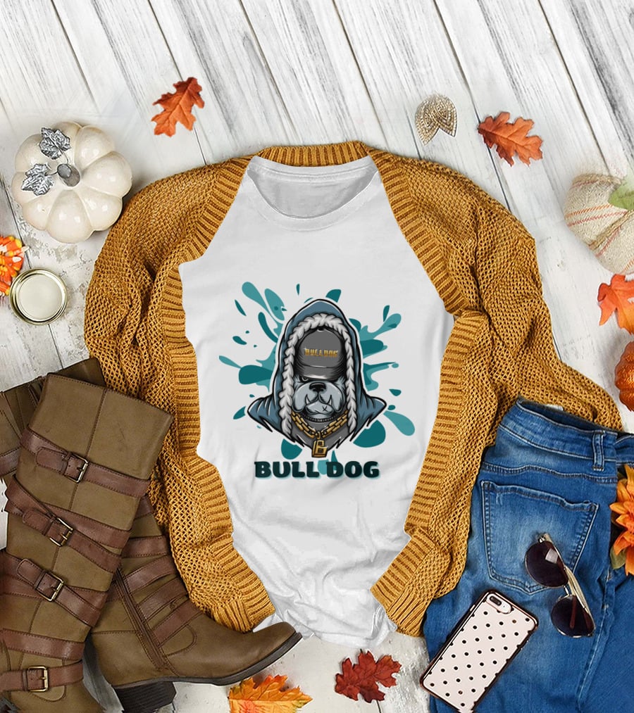 BULL DOG Hip Hop Style Hoodie With Chains And Splatter Background T-Shirt