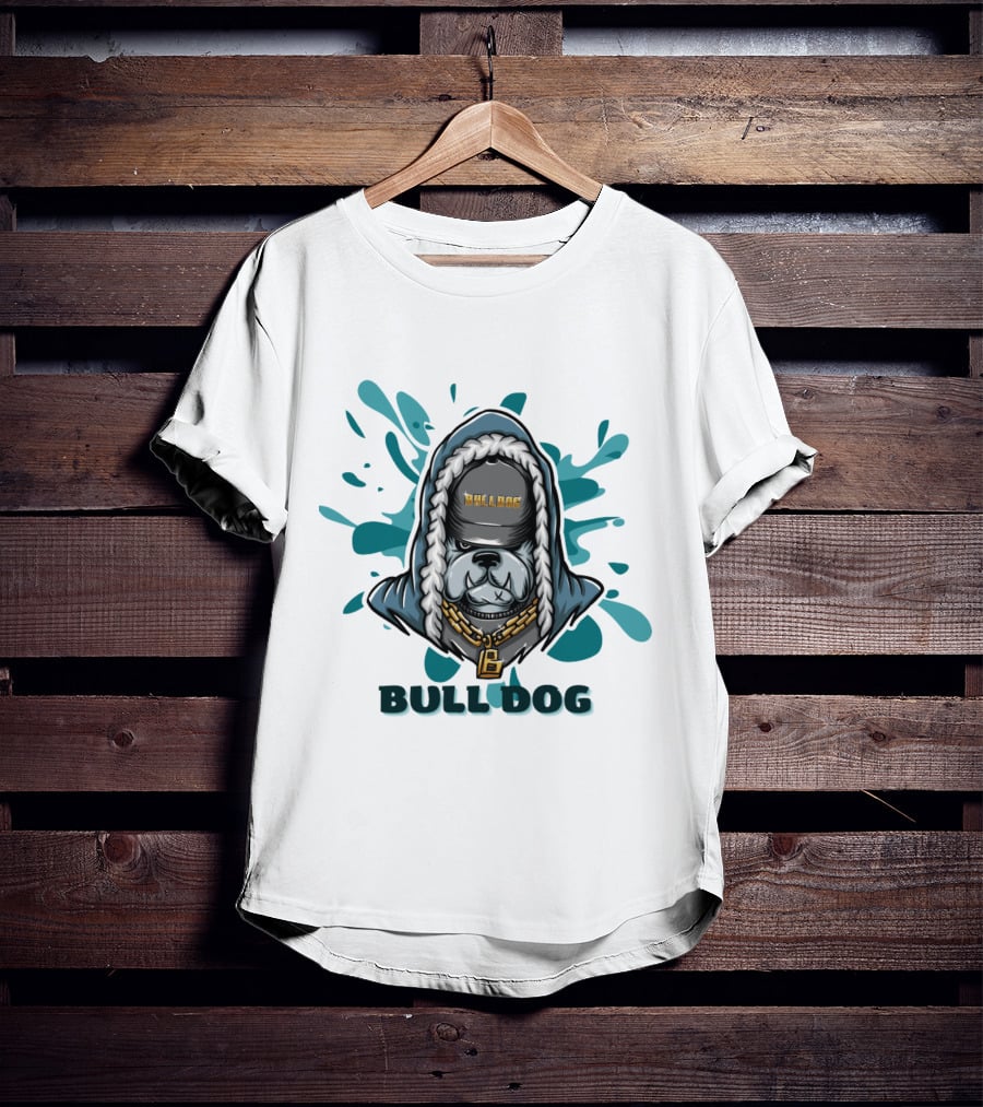 BULL DOG Hip Hop Style Hoodie With Chains And Splatter Background T-Shirt