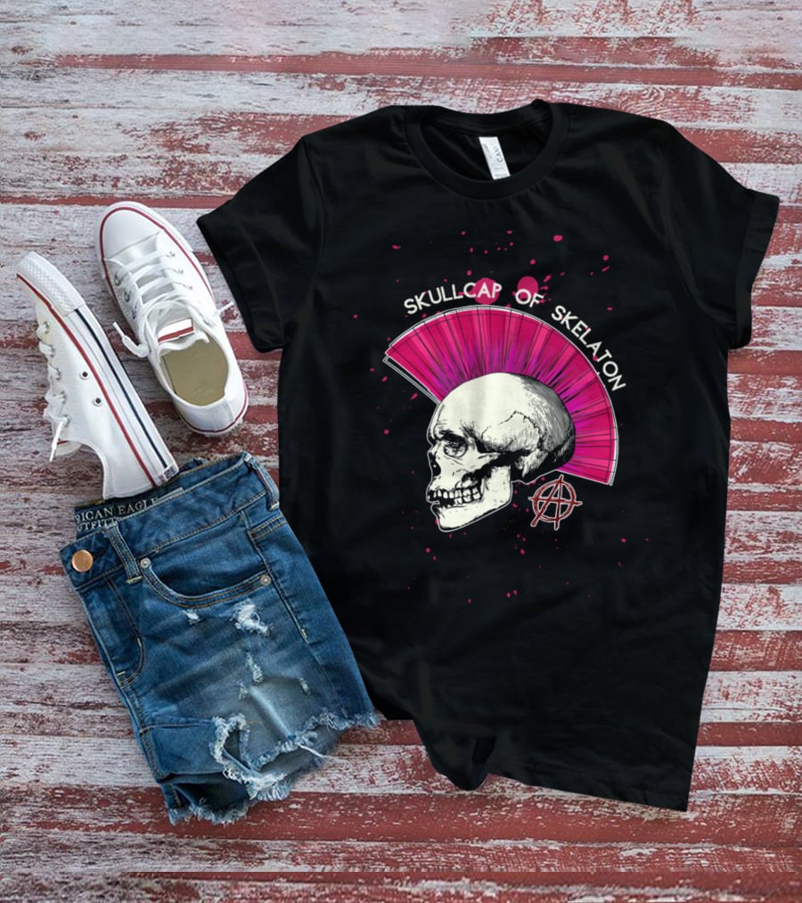Skullcap Of Skeleton Punk Anarchy Mohawk T-Shirt