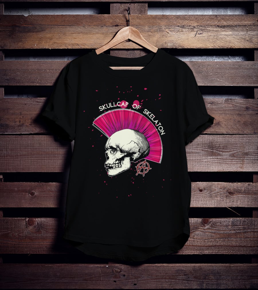 Skullcap Of Skeleton Punk Anarchy Mohawk T-Shirt