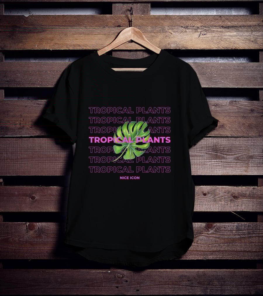 Tropical Plants Nice Icon Monstera Leaf Repeated Text T-Shirt