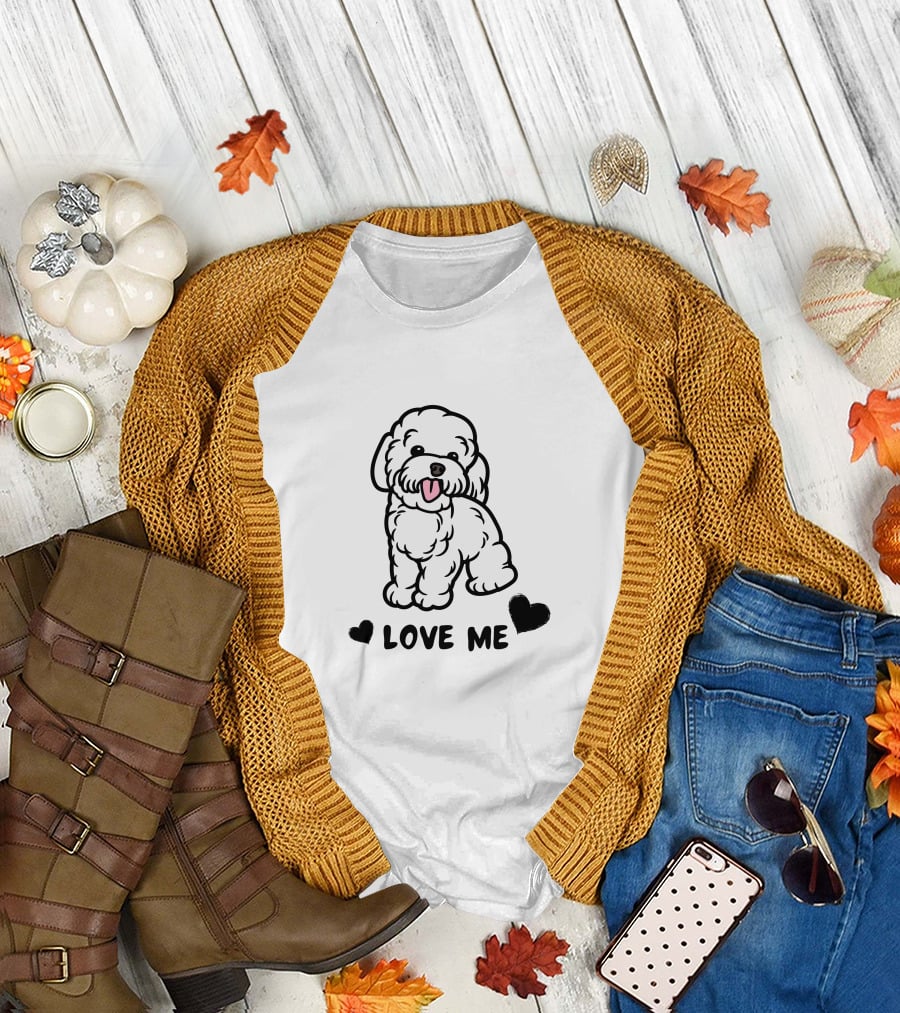 LOVE ME Cute Fluffy Dog With Hearts T-Shirt