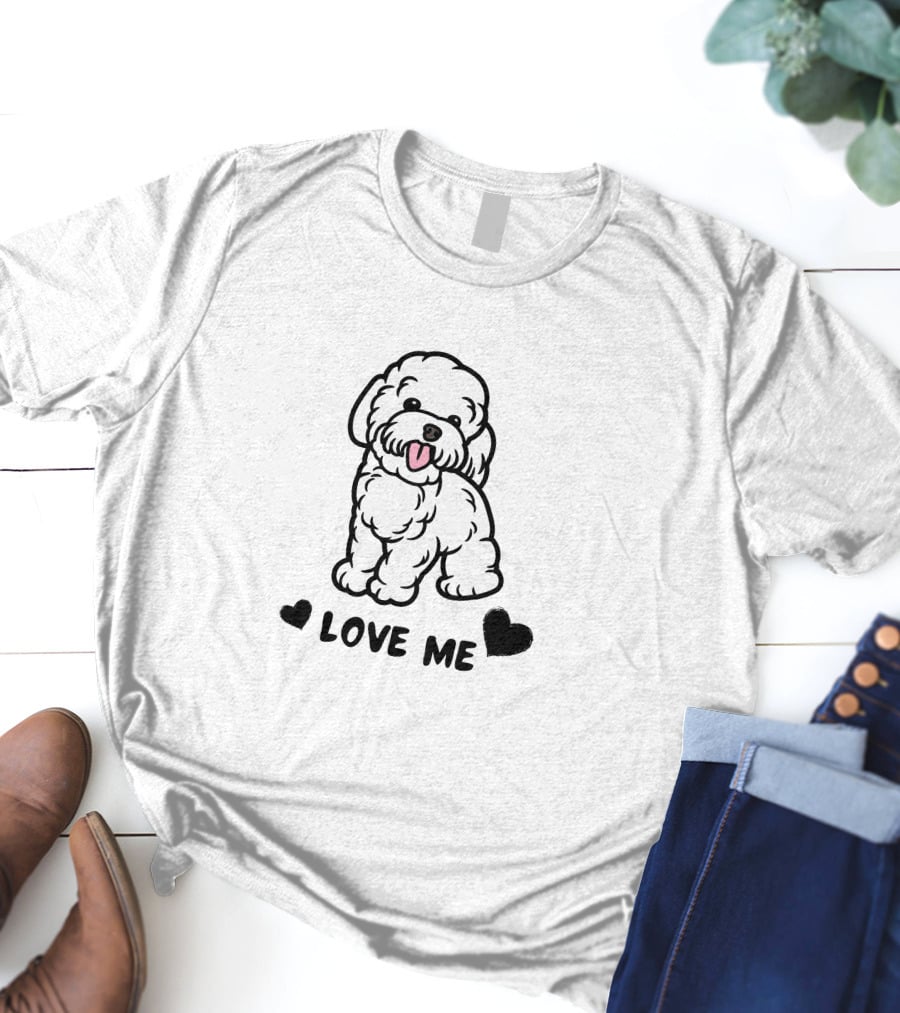 LOVE ME Cute Fluffy Dog With Hearts T-Shirt