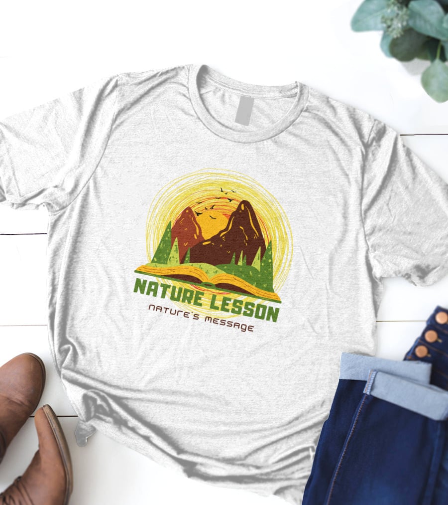 Nature Lesson Nature's Message Open Book With Mountains And Trees T-Shirt