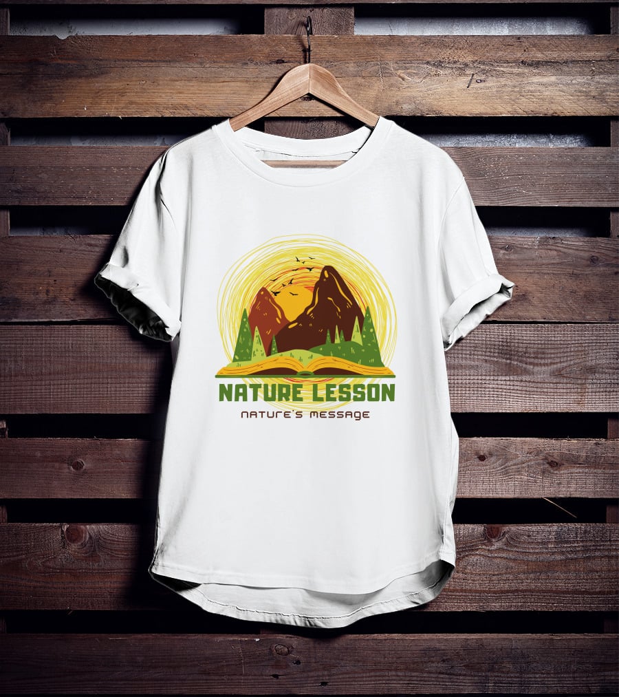 Nature Lesson Nature's Message Open Book With Mountains And Trees T-Shirt