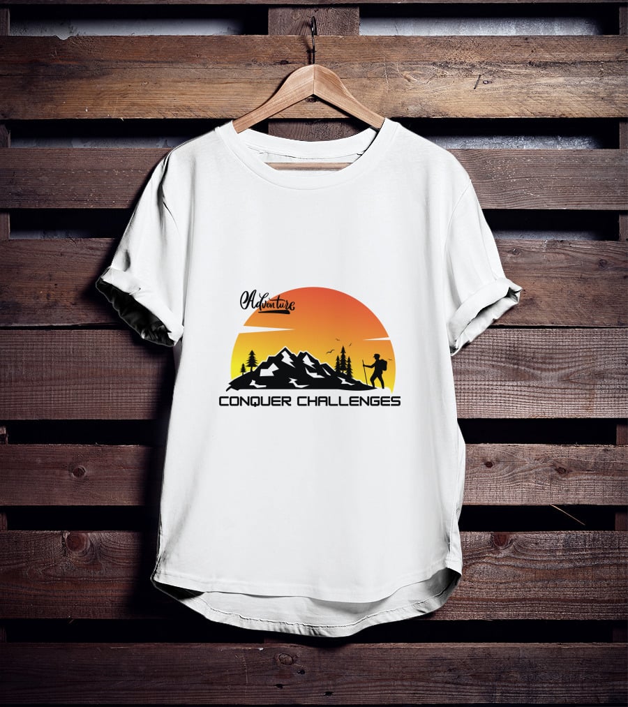 Adventure Conquer Challenges Mountain Hiking Silhouette Sunset Scene T-Shirt