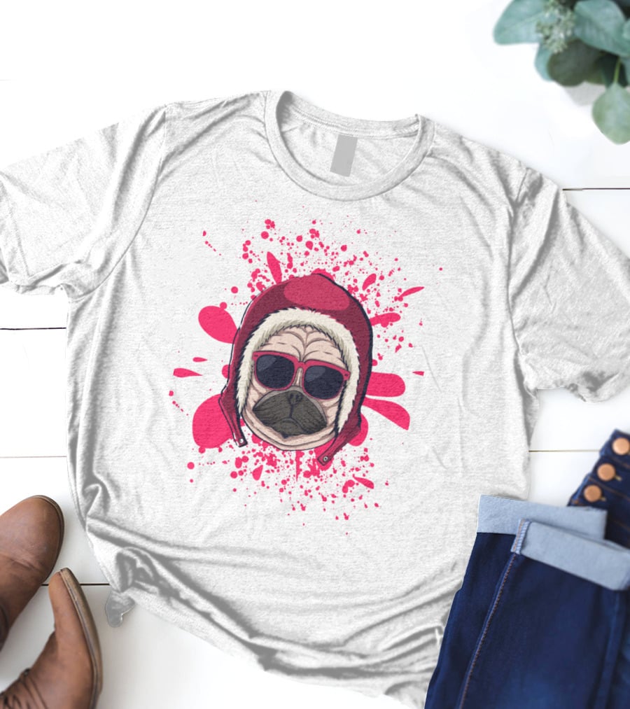 Pink Dog In Hood With Sunglasses T-Shirt