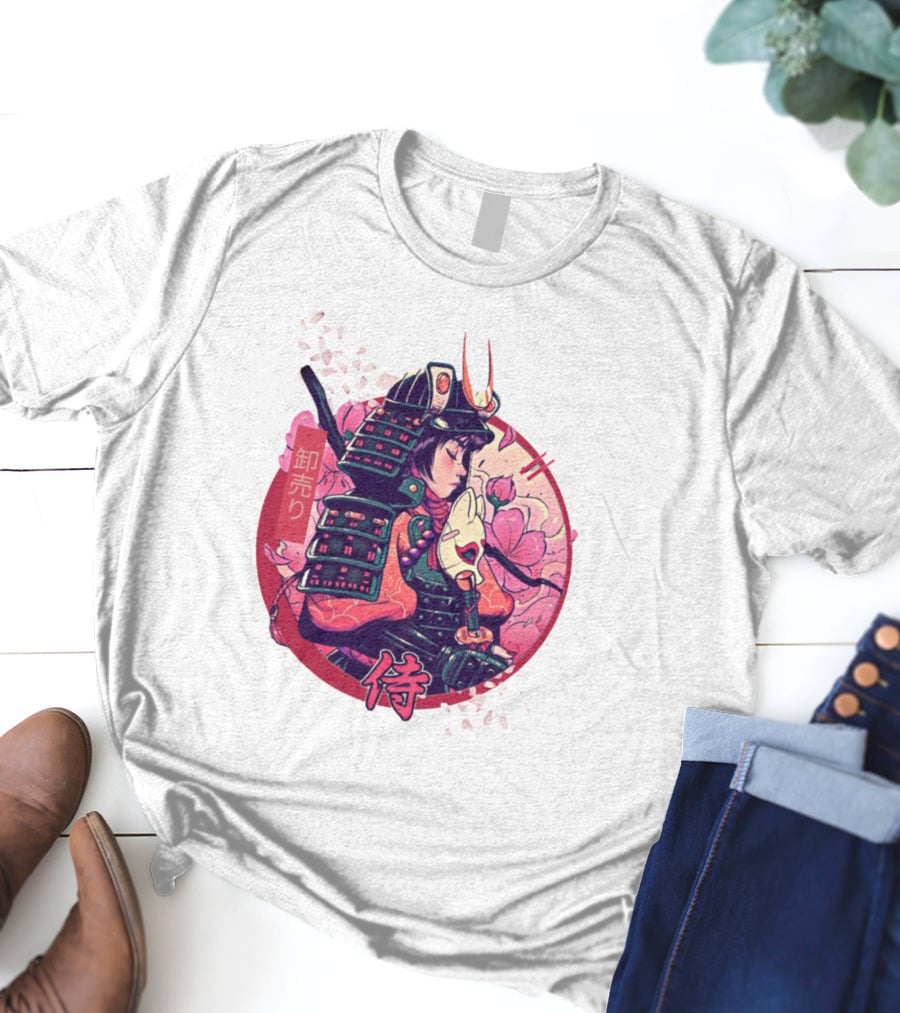 Samurai Girl Cherry Blossom Warrior Japan Kanji T-Shirt
