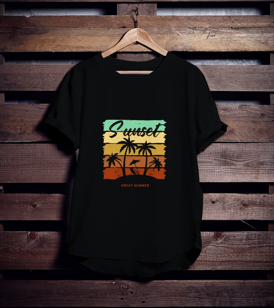 Sunset Great Summer Palm Trees Beach Scene T-Shirt