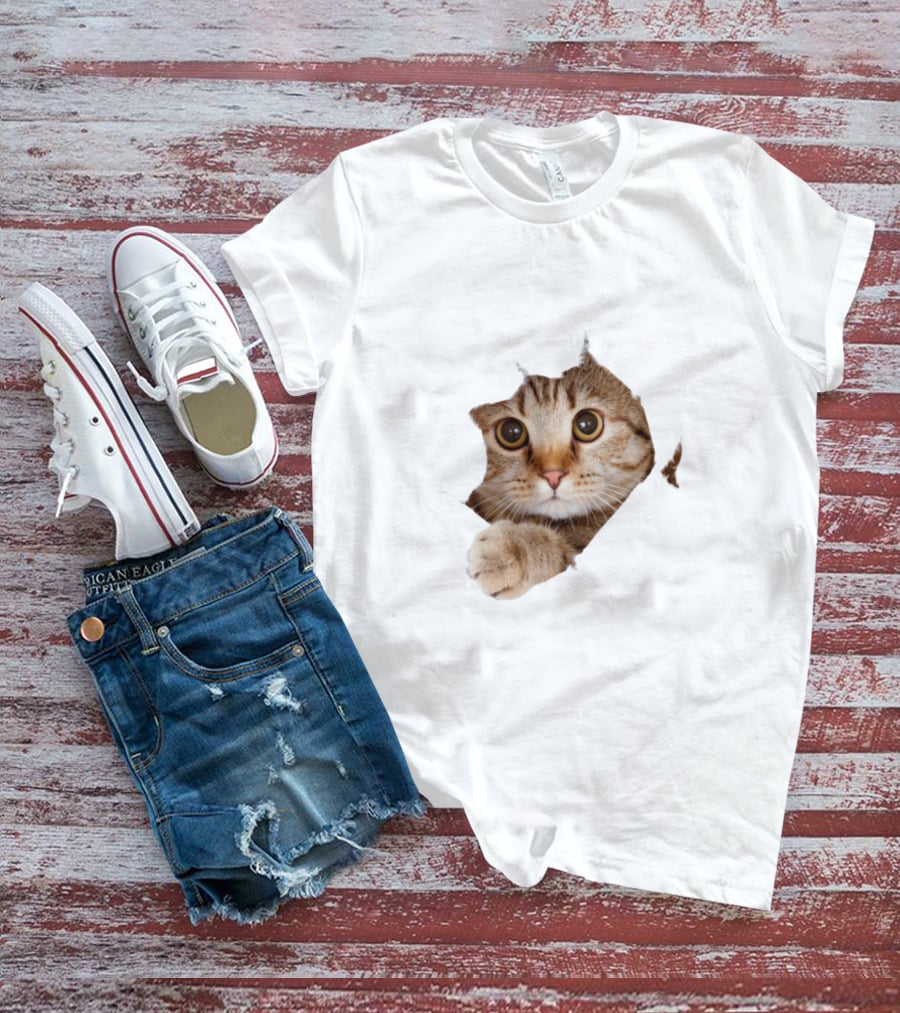 Cat Cute Peek Front Pajamas For Women T-Shirt