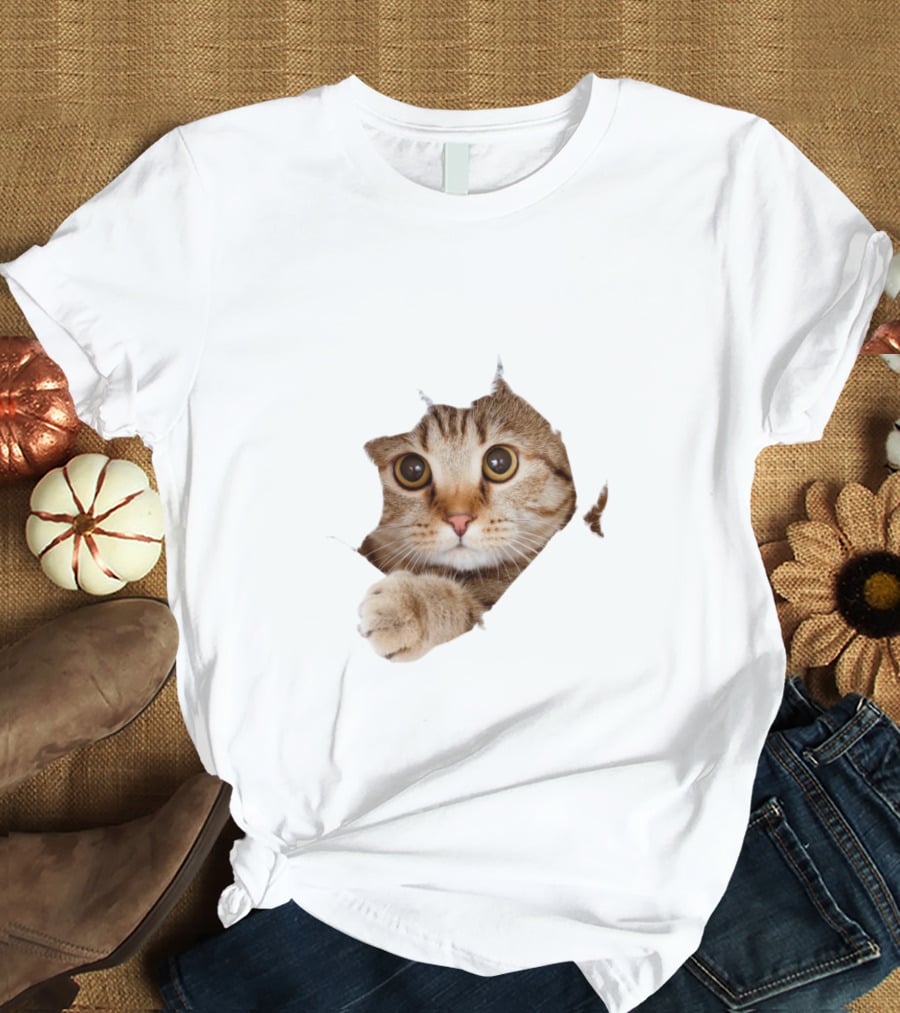 Cat Cute Peek Front Pajamas For Women T-Shirt