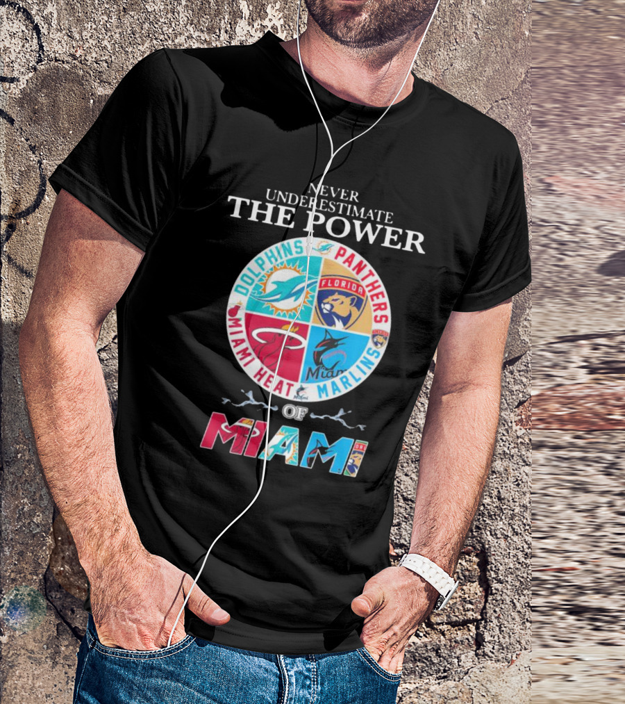 Never Underestimate The Power Of Miami Dolphins Panthers Heat Marlins T-Shirt