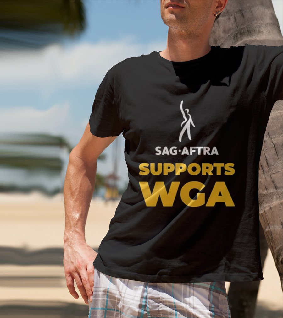 SAG-AFTRA Supports WGA Bold Logo With Iconic Figure T-Shirt