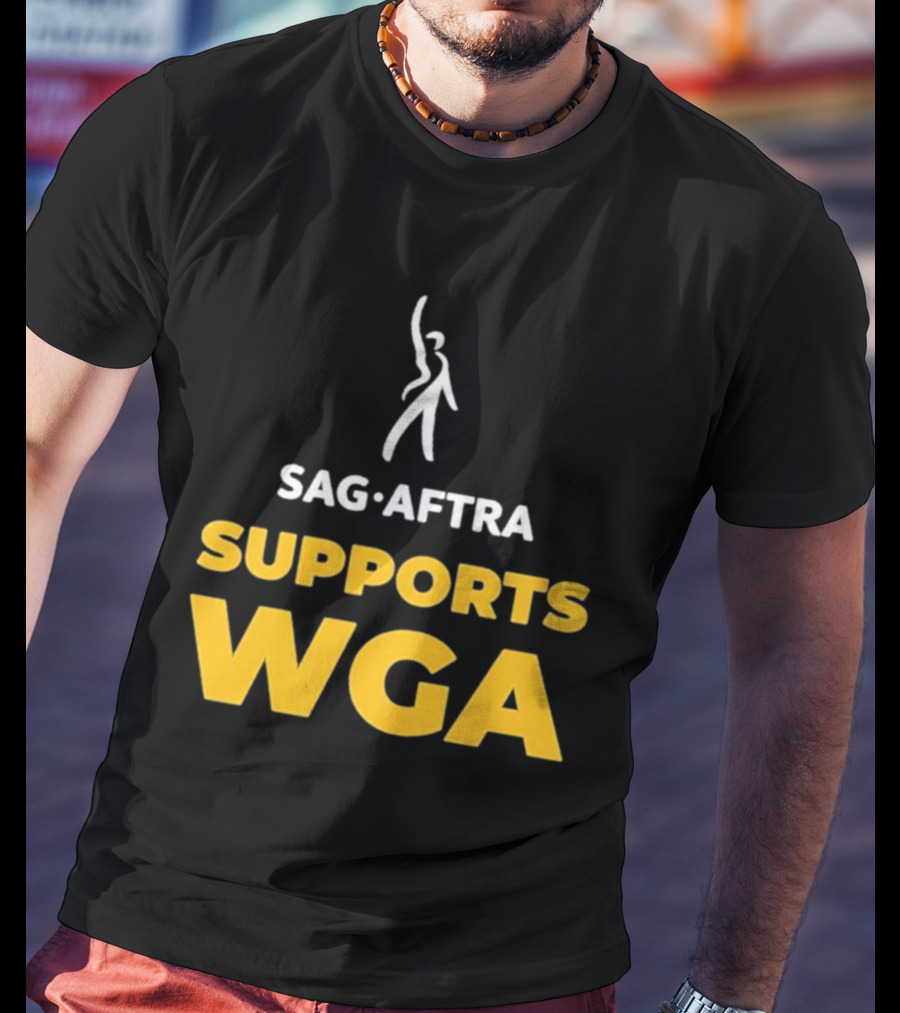 SAG-AFTRA Supports WGA Bold Logo With Iconic Figure T-Shirt