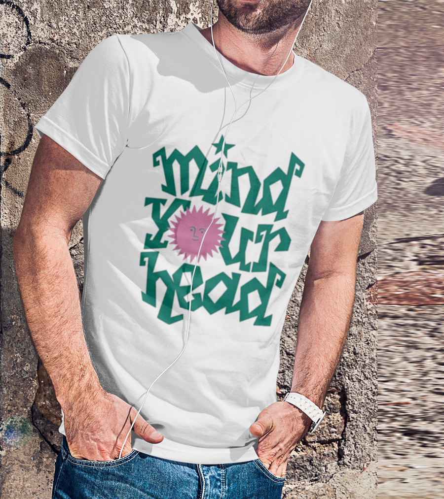 Mind Your Head Funky Text With Pink Smiling Sunburst T-Shirt