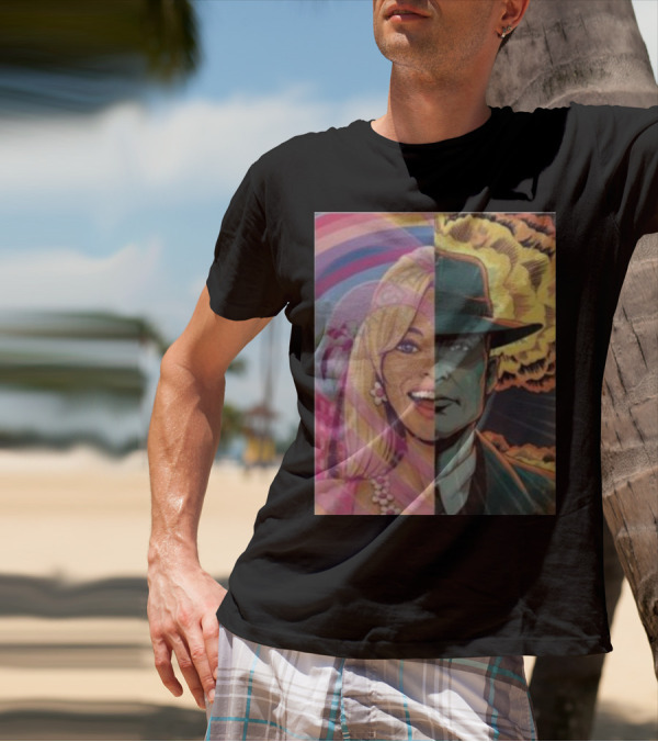 Discussingfilm Barbie Vs Oppenheimer Jonattfieldart Rainbow Explosion Duality T-Shirt