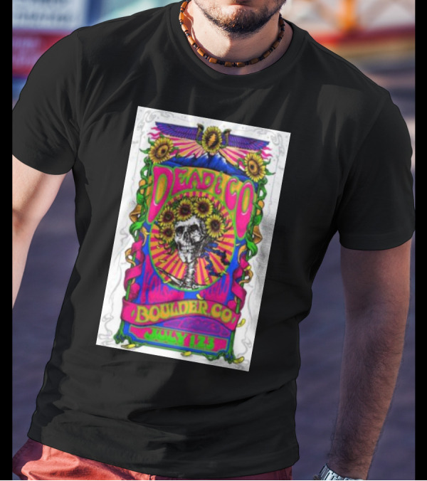 Dead And Co Boulder CO July 1 2 3 Sunflower Skull T-Shirt