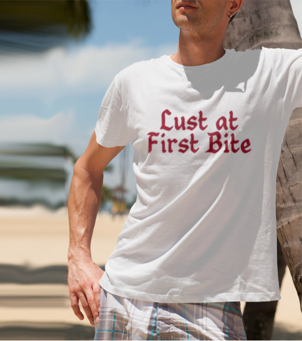 Lust At First Bite Red Gothic Text T-Shirt
