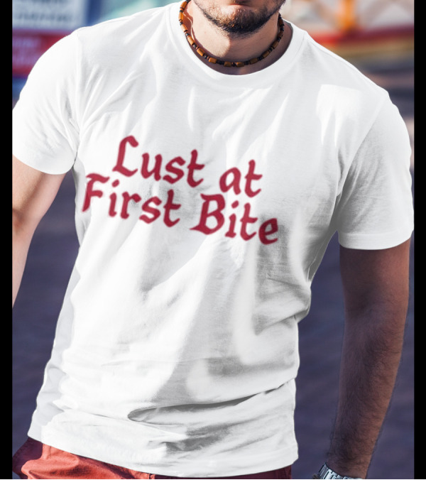 Lust At First Bite Red Gothic Text T-Shirt