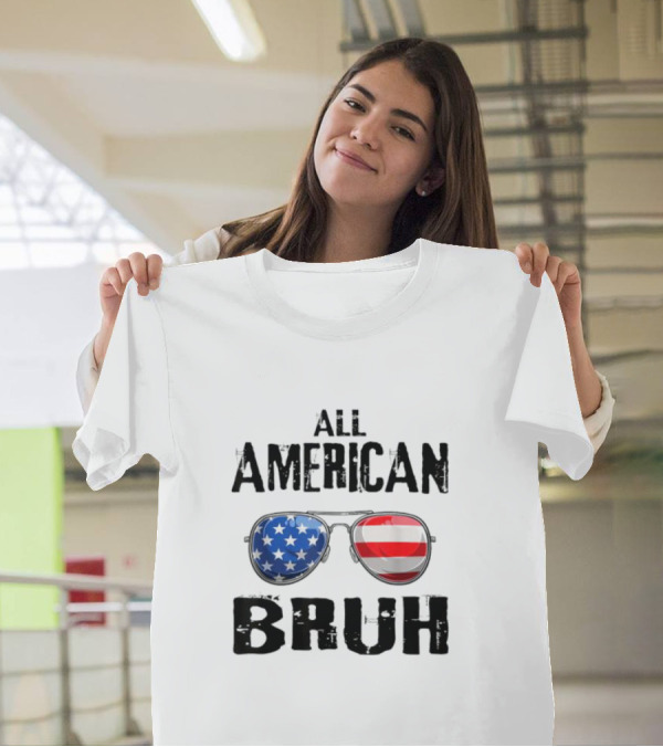 All American Bruh 4th Of July Boys Patriotic Sunglasses USA Flag T-Shirt