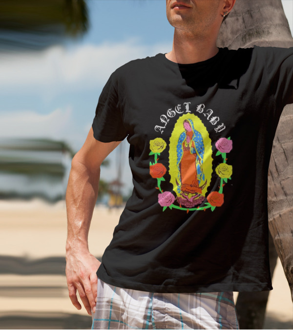 ANGEL BABY VIRGEN WITH COLORFUL ROSES T-Shirt