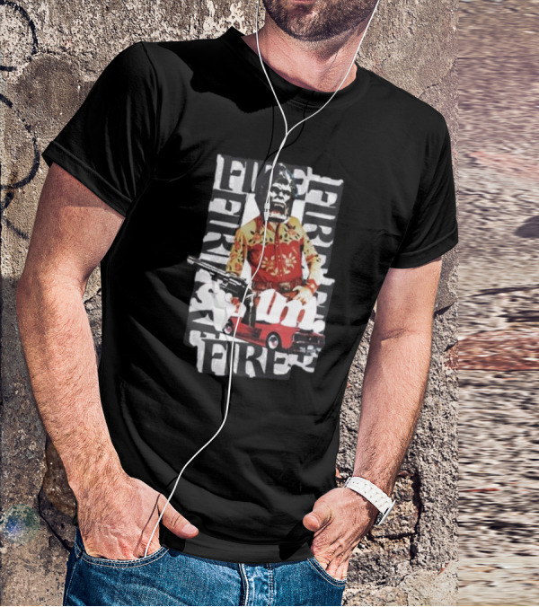 Scum Fire With Gorilla Holding Gun And Fire Text Over Red Car T-Shirt
