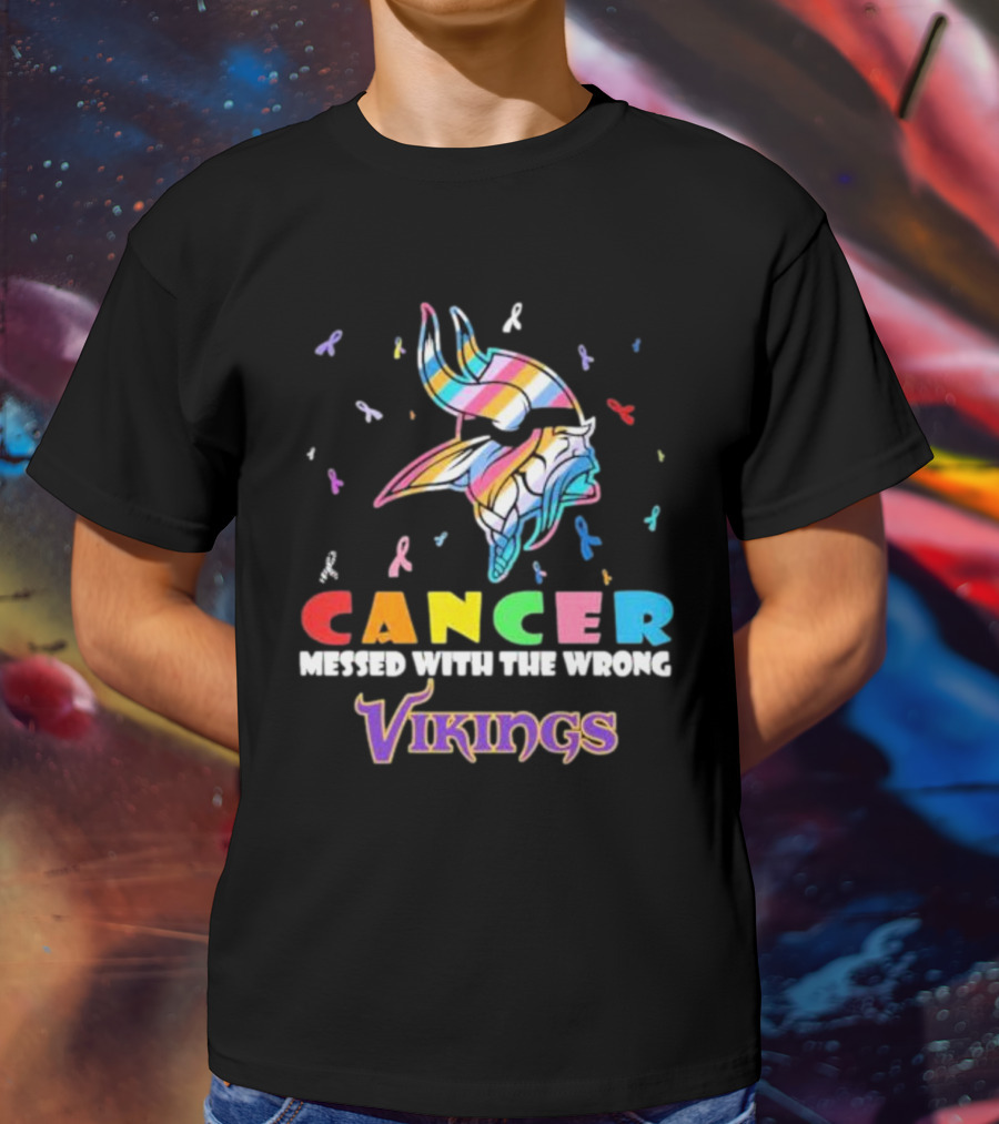 Cancer Messed With The Wrong Vikings Rainbow Ribbon T-Shirt