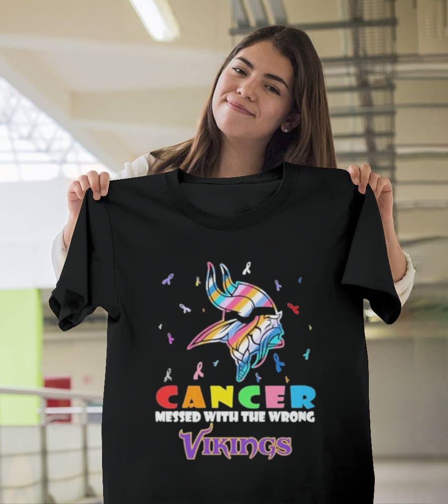 Cancer Messed With The Wrong Vikings Rainbow Ribbon T-Shirt