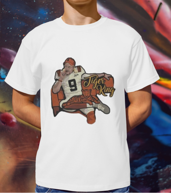 Cincinnati 9 Tiger King Football Player With Orange-Striped Tiger T-Shirt