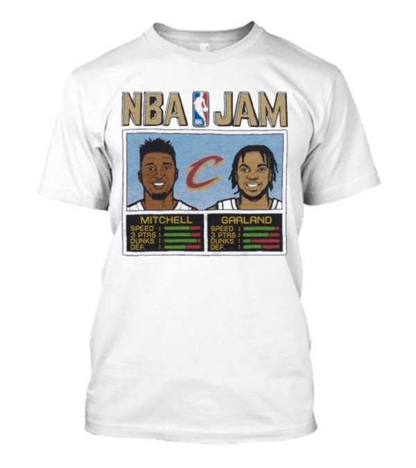 NBA Jam Cavs Mitchell Garland Retro Video Game Style Stats T-Shirt