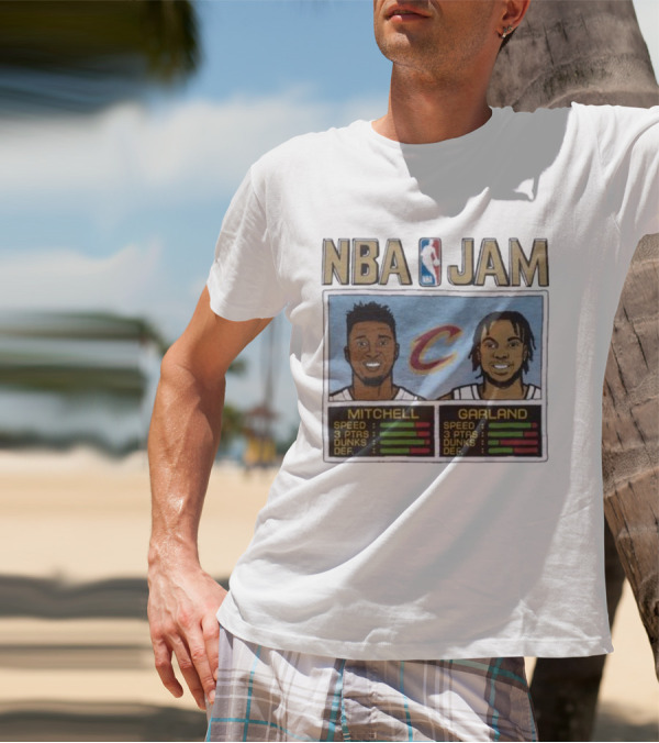 NBA Jam Cavs Mitchell Garland Retro Video Game Style Stats T-Shirt