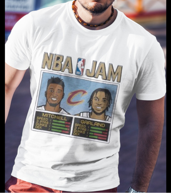 NBA Jam Cavs Mitchell Garland Retro Video Game Style Stats T-Shirt
